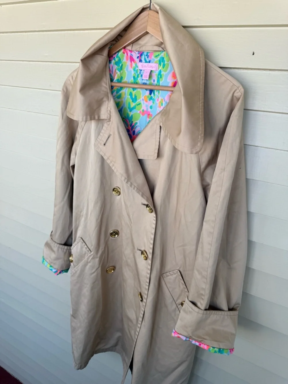 Lilly Pulitzer Qynn Trench Coat Tan - Picture 11 of 13